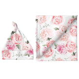 Sugar + Maple Small Blanket & Hat Set - Peach Peony Blooms - Tadpole