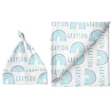 Sugar + Maple Small Blanket & Hat Set - Rainbow Blue - Tadpole