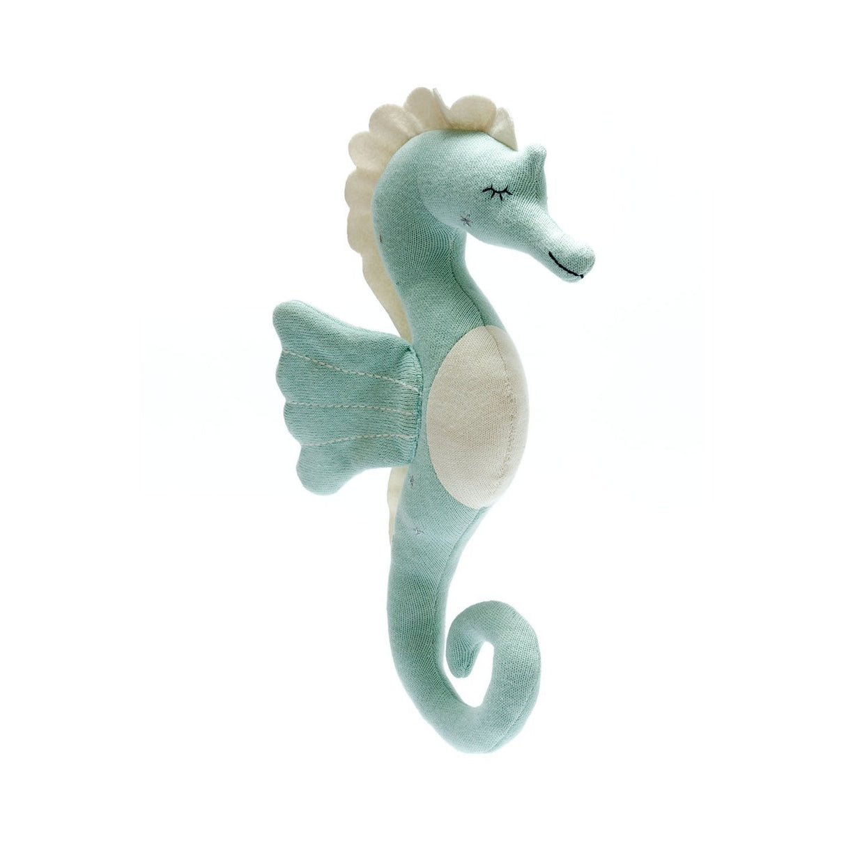 Tactile knitted organic cotton sea green seahorse plush toy - Tadpole