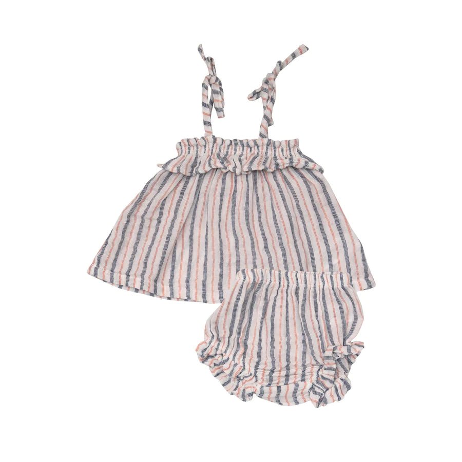 TICKING STRIPE NAVY CLAY Ruffle Top & Bloomer - Tadpole