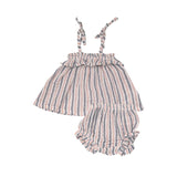 TICKING STRIPE NAVY CLAY Ruffle Top & Bloomer - Tadpole