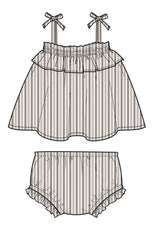 TICKING STRIPE NAVY CLAY Ruffle Top & Bloomer - Tadpole